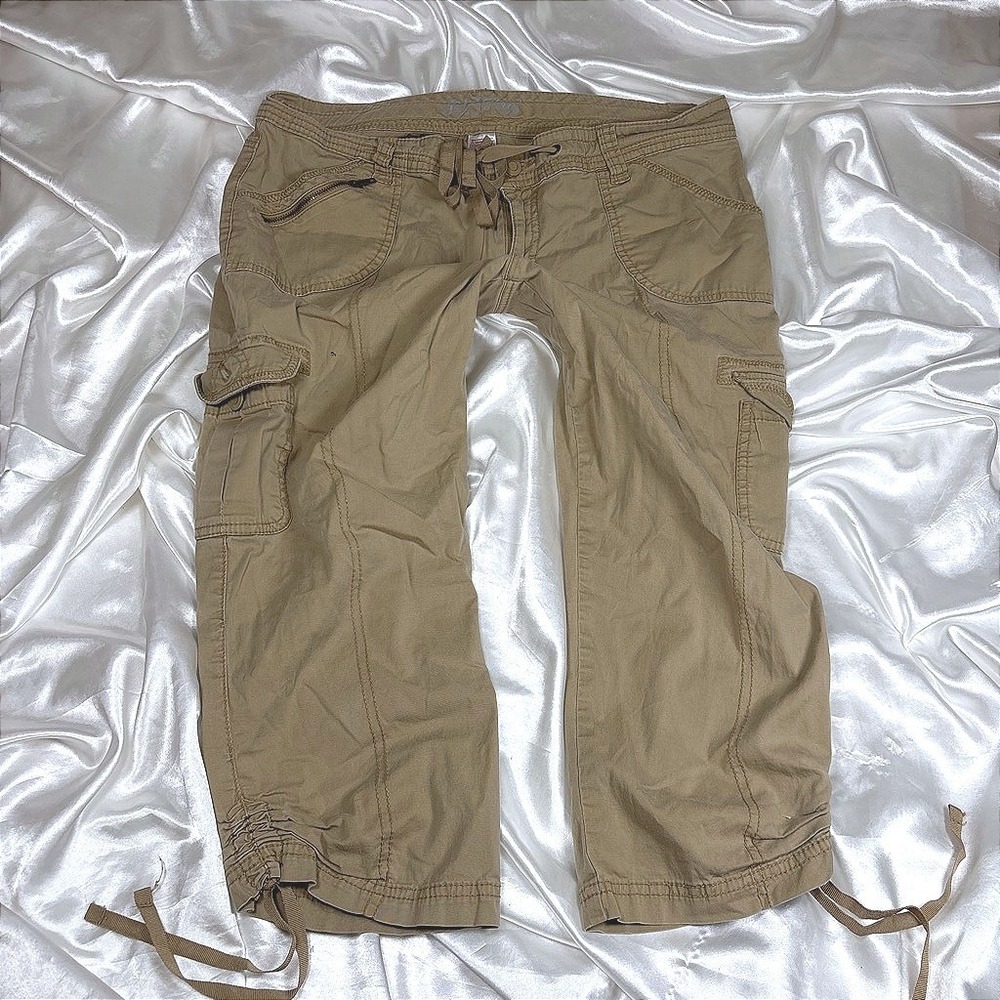 y2k Cargo Capris Tan Excellent Faded Glory Drawstring Utility Crop Pants 14